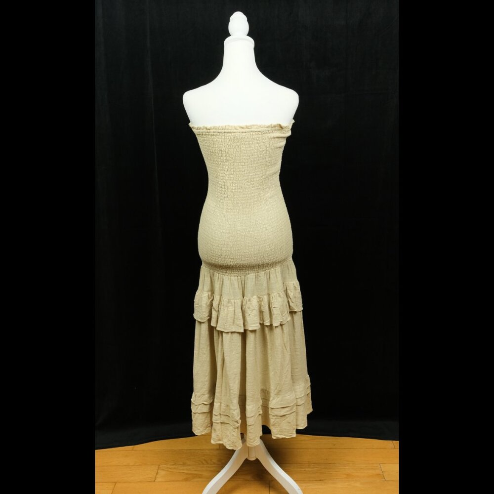 jluxlabel strapless, smocked, ruffled maxi dress in a light beige or ivory color - Picture 5 of 6